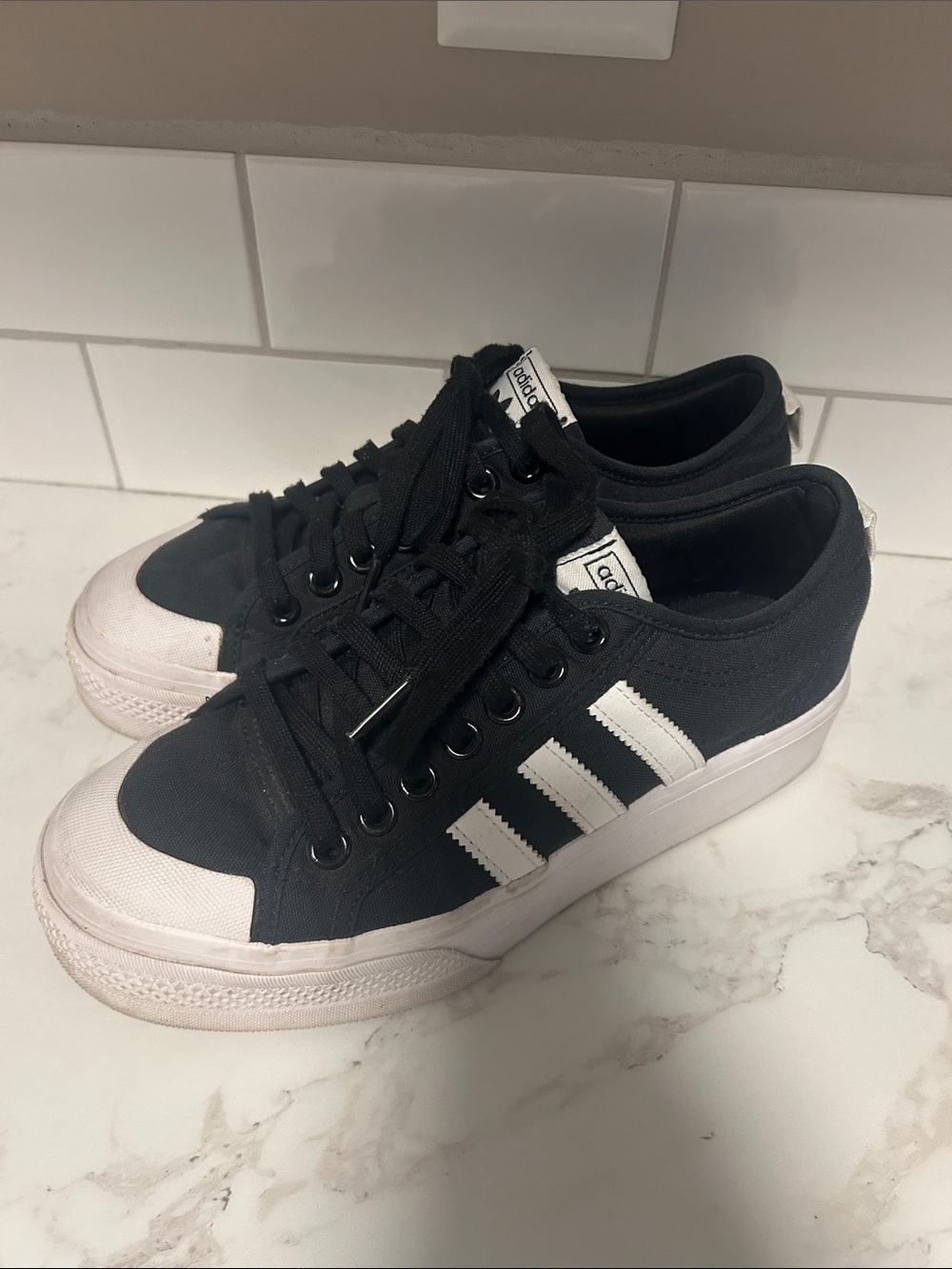 adidas Black Low-Top Canvas Sneakers with White Stripes